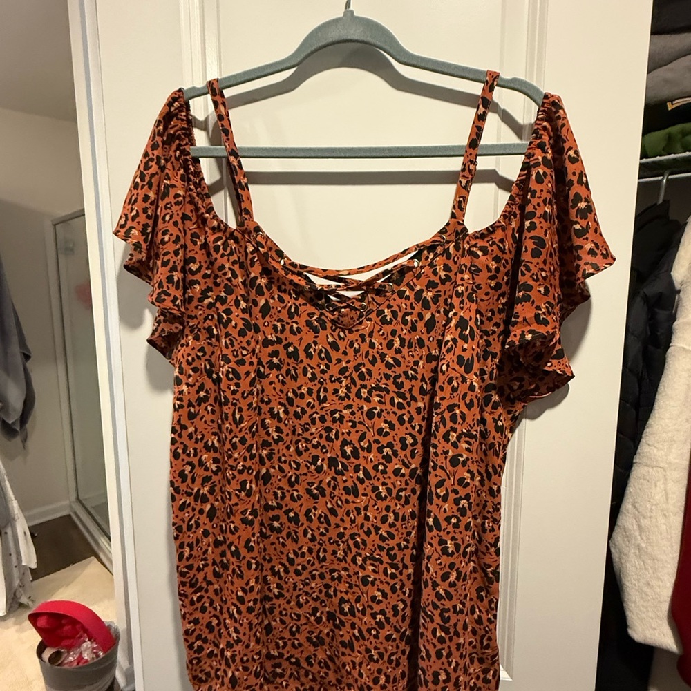 Torrid Animal Print Blouse with Ruffle Sleeves